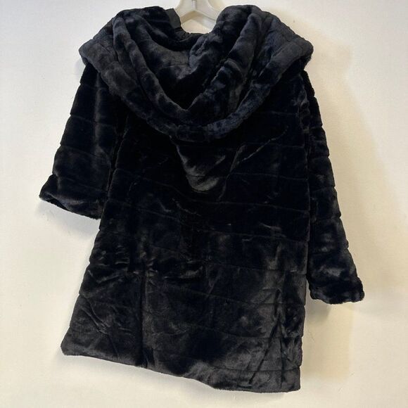 Women's Open Front Black Faux Fur Coat Jacket NWOT Medium - Picture 4 of 5